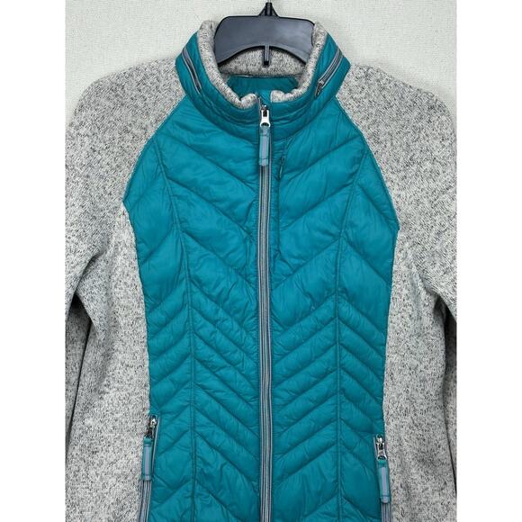 Xersion Women’s S Teal & Gray Full Zip Jacket with Hide Away Hood Quilted - Picture 2 of 12